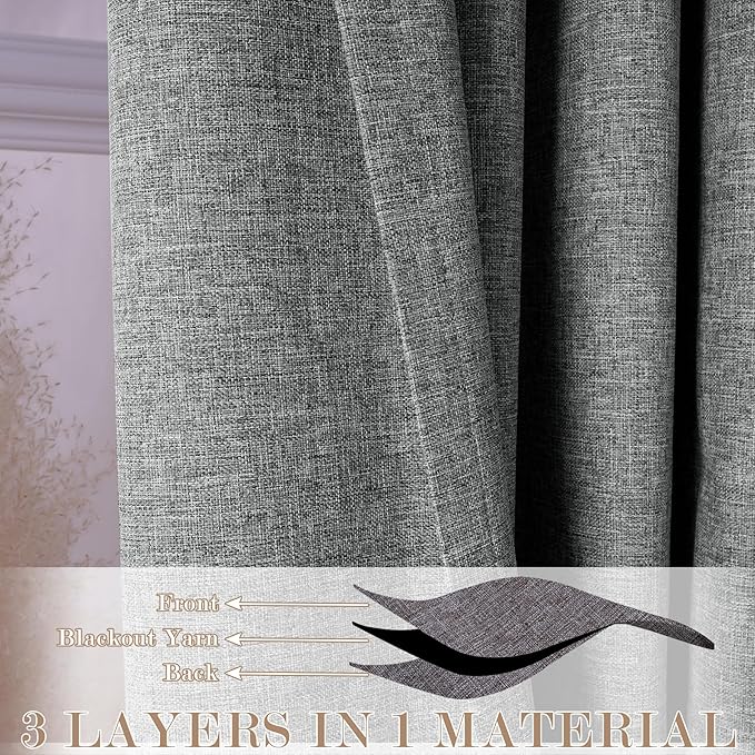 Mid Grey Pinch Pleat 100% Blackout Drapes Linen Blend, Room Divider, Room Darkening, Energy Saving, Furniture Protecting, Light Blocking Extra Wide Privacy Curtains, 240Wx84L, 1 PC-Ruum Studio Home