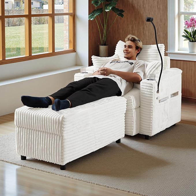 Accent Chair with Storage Ottoman Upholstered Living Room Chairs for Reading Chair with Chaise Lounge Chairs Indoor, Comfortable Armchair for Bedroom-Ruum Studio Home