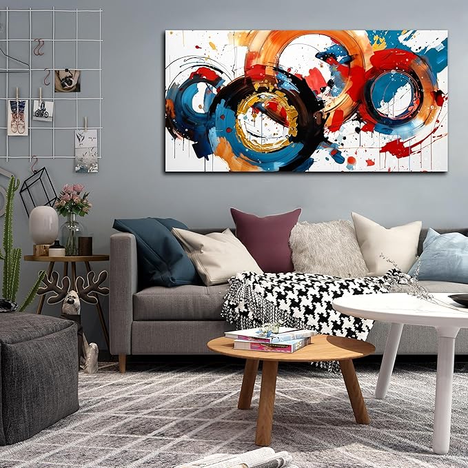 Abstract Wall Art Large Canvas Prints Modern Living Room Bedroom Home Office Wall Decor Framed Colorful Circle Abstract Picture Ready to Hang Size 30x60-Ruum Studio Home