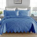MarCielo 3-Piece 100% Cotton Oversized Bedspread Lightweight Quilt Coverlet Embroidery Farmhouse Bedding Set (Tk Midtone Blue, Oversized King (118"x106"))-Ruum Studio Home