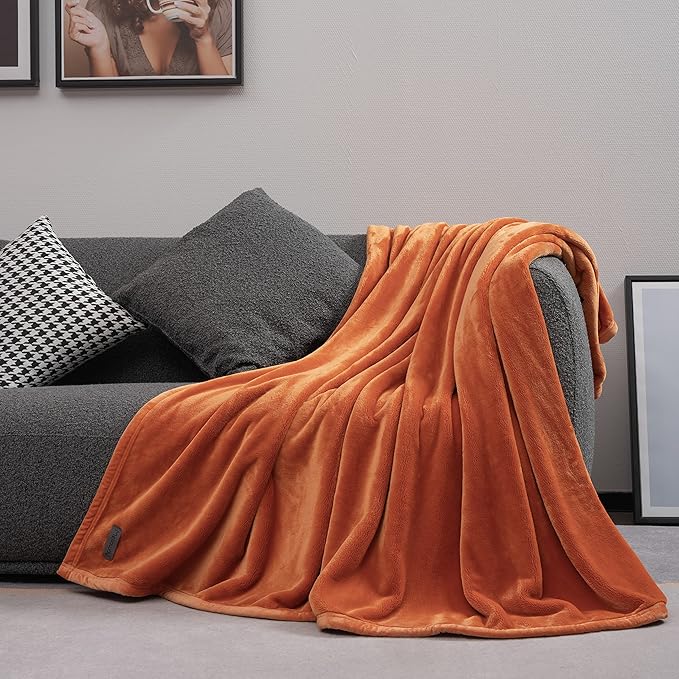 Mellowdy Extra Thick Hearty Plush Flannel Blanket (Burnt Orange, 60x80) - 500GSM Twin Size Warm Blanket for Winter, Fall | Soft, Fluffy, Cuddly, Perfect for Bed, Oversized Throw for Couch, Sofa-Ruum Studio Home
