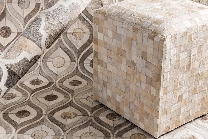 Mark&Day Pouf Ottoman, Grobschonau Hide Leather and Fur Camel Cube Pouf Foot Rest for Living Room, Bedroom and Boho Home Decor (18"x18"x18")-Ruum Studio Home