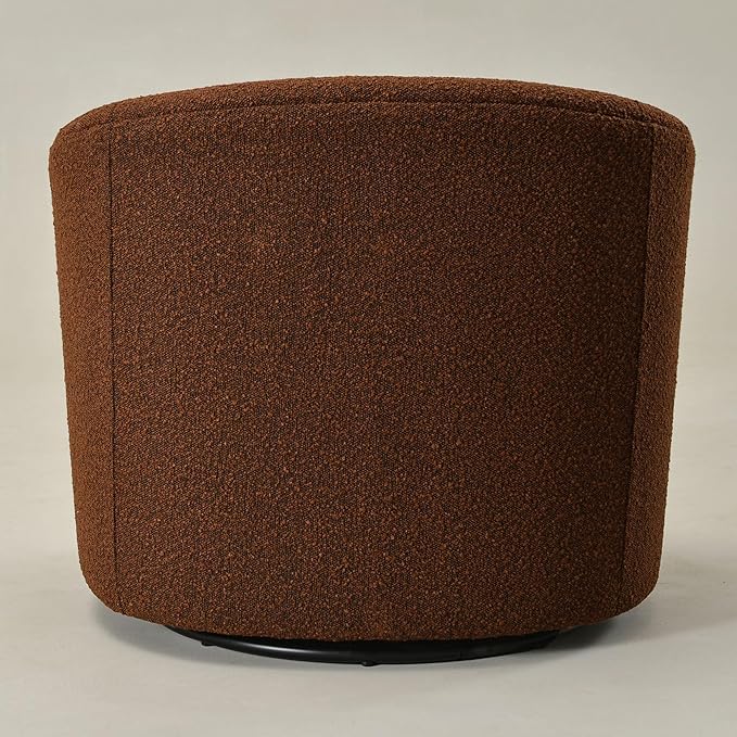 KINWELL Sherpa Swivel Barrel Chair & Round Ball Pillow Set - 34" Wide Modern Boucle Accent Chair with 9” Matching Nordic Decorative Throw Pillow for Living Room and Bedroom(Brown)-Ruum Studio Home