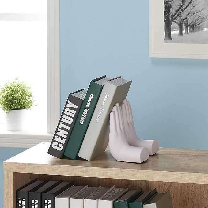 Danya B. Contemporary Accent Book Shelf Decor - Hands Sculpture Bookend Set of 2 (White)-Ruum Studio Home