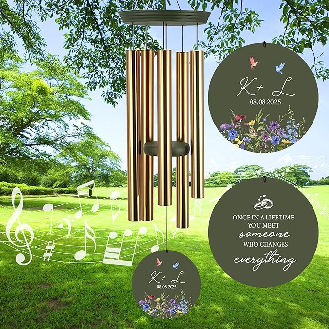 2025 Wedding Wind Chimes for Couple, Deep Tone Personalized Wind Chime, Wedding Gifts for Couples, Customized Windchime for Husband/Wife-Ruum Studio Home