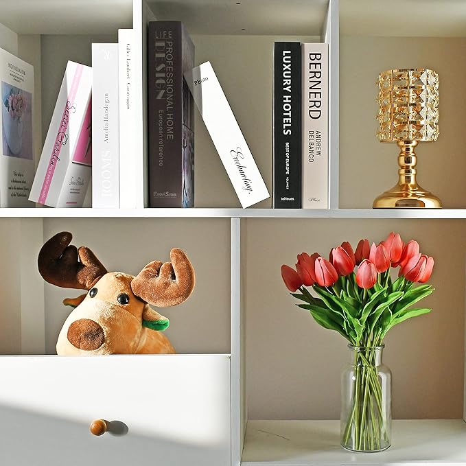 Mandy's Artificial Tulips 20 Stems Coral PU Faux Flowers for Wedding Home Decor 13.5 Inch-Ruum Studio Home