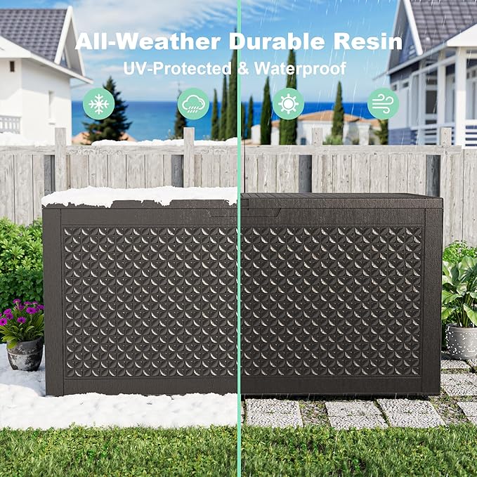 100 Gallon Resin Deck Box, Lockable Outdoor Storage Box for Patio Cushions Storage Furniture,Garden Tools, Pool Supplies, Weatherproof and UV Resistant（Black L）-Ruum Studio Home