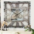 The Gears Clock 24'' Inch Square Real Moving Gear Wall Clock Vintage Industrial Oversized Rustic Farmhouse (Grey and White)-Ruum Studio Home