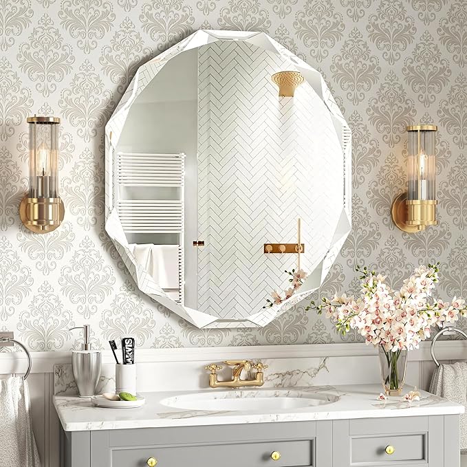 Bathroom Mirrors for Over Sink, Round Frameless Mirrors for Wall, 24x30 Inch Beveled Bathroom Mirror, Bathroom Vanity Circle Mirror for Bedroom Living Room Entryway Home Decor-Ruum Studio Home