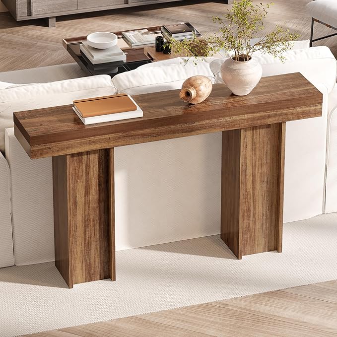 55Inch Farmhouse Console Table,Wooden Rectangular Sofa Table Behind The Couch,Entryway Console Table with Storage for Living Room, Hallway,Entrance (Light Brown)-Ruum Studio Home