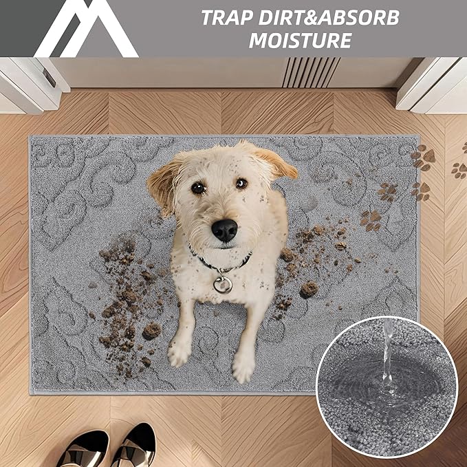 COSY HOMEER-Door-Mat-Non-Slip-Entryway-Rug 24”x36” Absorbent Welcome Mats Washable Dirt Trapper Door Mat Entrance Floor Mats for Front Back Doormats and Wet Shoes,Grey-Ruum Studio Home