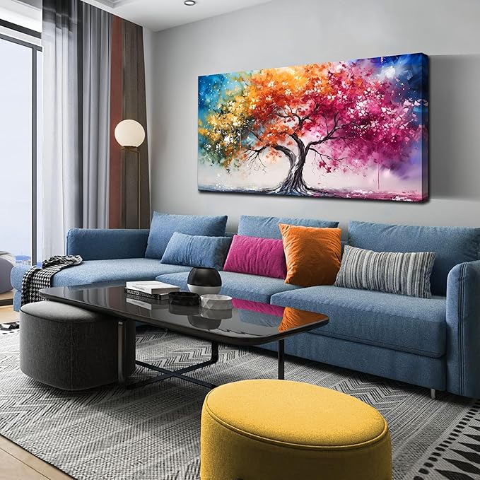 Alsingbago Colorful Tree Canvas Wall Art for Living Room Bedroom Home Office Orange and Pink Tree Picture Modern Artwork Ready to Hang Size 30x60-Ruum Studio Home