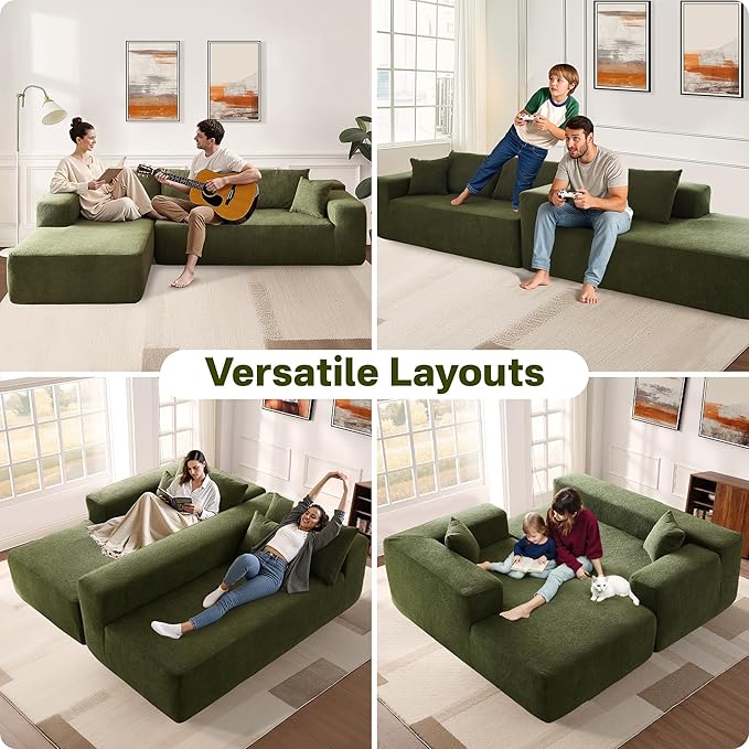 104" Cloud Sectional Couches for Living Room,L Shaped Boneless Couch in A Box,Sleeper Sofa with Comfy Chaise No Assembly Required,Green-Ruum Studio Home