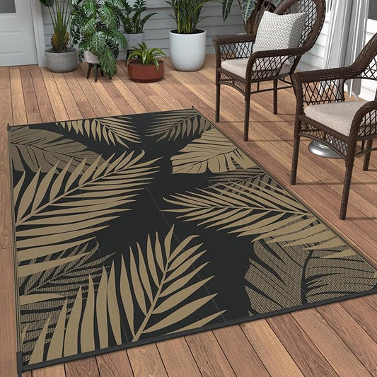 GENIMO Outdoor Rug 3' x 5' Waterproof for Patios Clearance, Reversible Outdoor Plastic Straw Camping Rug Carpet, Large Area Rugs Mats for RV, Camper, Deck, Balcony, Porch, Beach, Picnic, Black&Brown-Ruum Studio Home