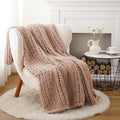 Battilo Chunky Knit Throw Blanket, Soft and Thick Chenille Throw Blanket, 50"x60" Handmade Cable Knit Crochet Blanket, Large Rope Knot Throw Blankets for Couch Sofa Bed Home Decor, Pink-Ruum Studio Home