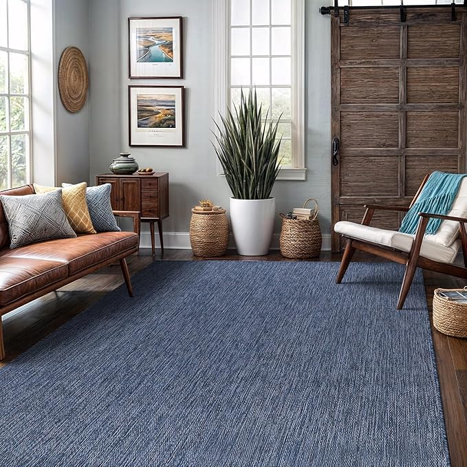 Washable Indoor Outdoor Rug 5x7 Weather Resistant Area Rugs Modern Solid for Porch Deck Balcony Backyard Patio Outside Carpet (5 X 7 Azure Blue)-Ruum Studio Home