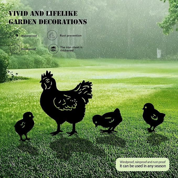 5 Pack Chicken Metal Garden Decorative Stakes, Weather Proof Silhouette Statues for Yard, Patio,Outdoor Decor for Chicken Lovers and Pet Owners-Ruum Studio Home