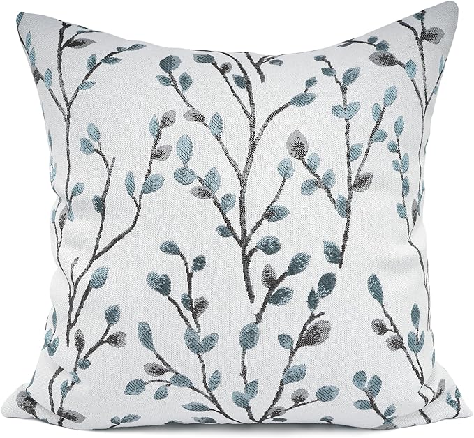 YOUR SMILE Classical Embroidery Jacquard Teal Leaf Pattern Square Decorative Throw Pillow Case Cushion Cover 18x18 inch-Ruum Studio Home