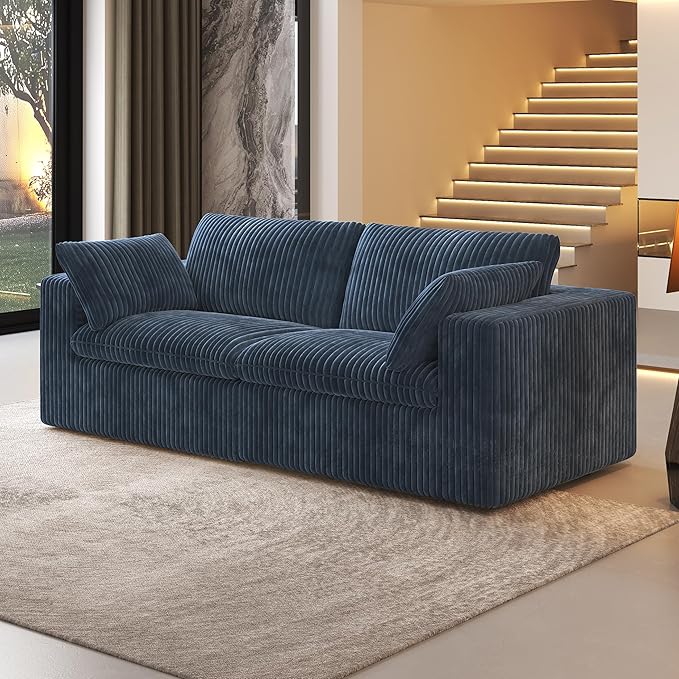 78.74" LoveSeat Cloud Sofa,Modular Sectional Couch,Modern Deep Seat Upholstered Couches with Plush Corduroy Fabric for Living Room Furniture,Bedroom and Apartment,No Assembly Required,Blue-Ruum Studio Home