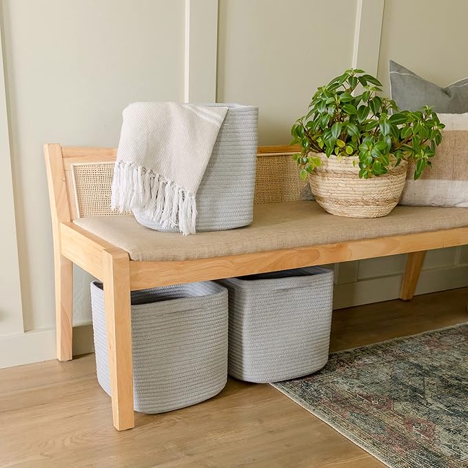 NaturalCozy Storage Cubes 11 Inch Cotton Rope Woven Baskets for Organizing, 3-Pack | Cube Storage Bin | Square Storage Baskets for Shelves Organizer, Classroom, Kids Toy Bins, Closet, Baby Nursery-Ruum Studio Home