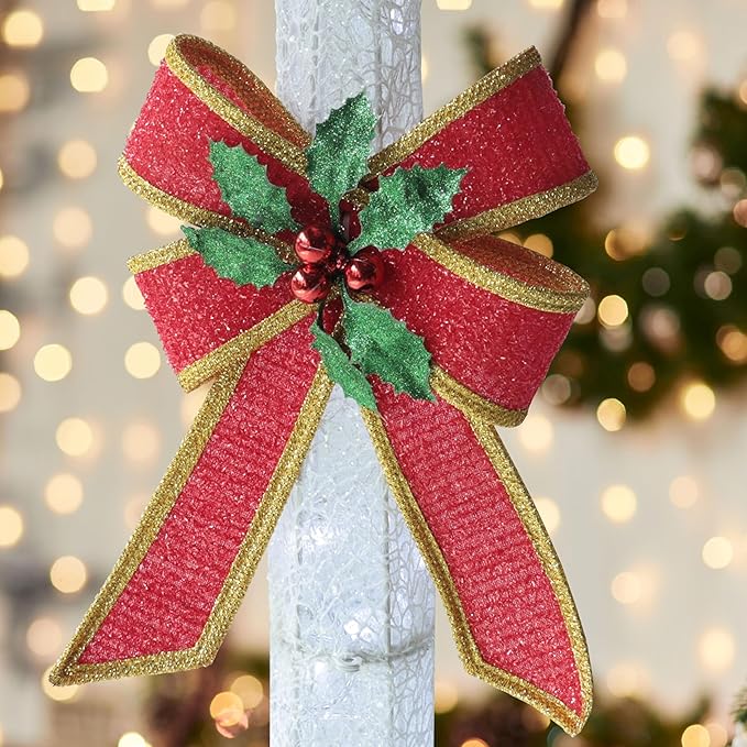 BlueWish 6FT Christmas Decorations Outdoor, Pre-Lit Lighted Xmas Decor with Removable Decorative Bow, Lighted Post Christmas Decoration with Waterproof Lights Cold White for Outdoor and Indoor-Ruum Studio Home
