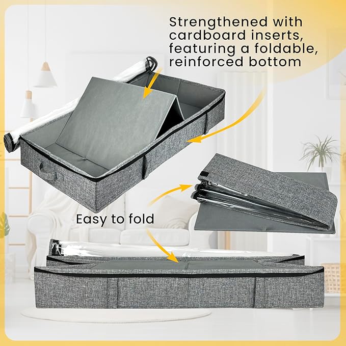 Gray Low Profile Under Bed Storage Containers 5 inches high, 33.8"x 17.7"x 5.1", Sturdy Underbed Shoe Storage Organizer, Foldable Fabric Under the Bed Storage Bins - Pack of 2-Ruum Studio Home