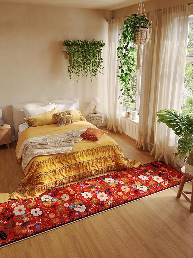 Runners for Hallways Kitchen Runner Rug Non Slip 2'x 10' Long Washable Rugs with Rubber Backing Soft Floral Carpet Runner for Hallways, Kitchen, Laundry, Bedroom, Bathroom(Red)-Ruum Studio Home