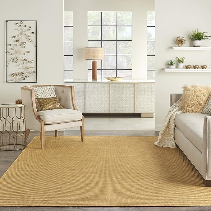 Nourison Positano Indoor/Outdoor Yellow 6' x Round Area Rug, Easy Cleaning, Non Shedding, Bed Room, Living Room, Dining Room, Backyard, Deck, Patio (6 Round)-Ruum Studio Home