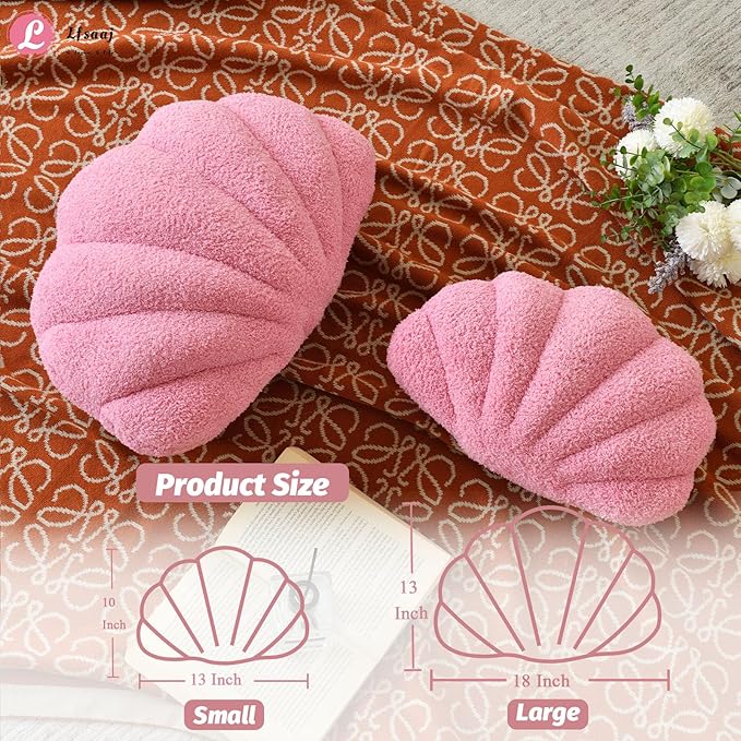 Seashell Throw Pillows, Shell Shaped Throw Pillows, Soft Home Decorative Pillow Plush Cushion for Bed Couch Living Sofa Room Decor Accent Throw Pillow (13x10 Inch, Pink Purple)-Ruum Studio Home