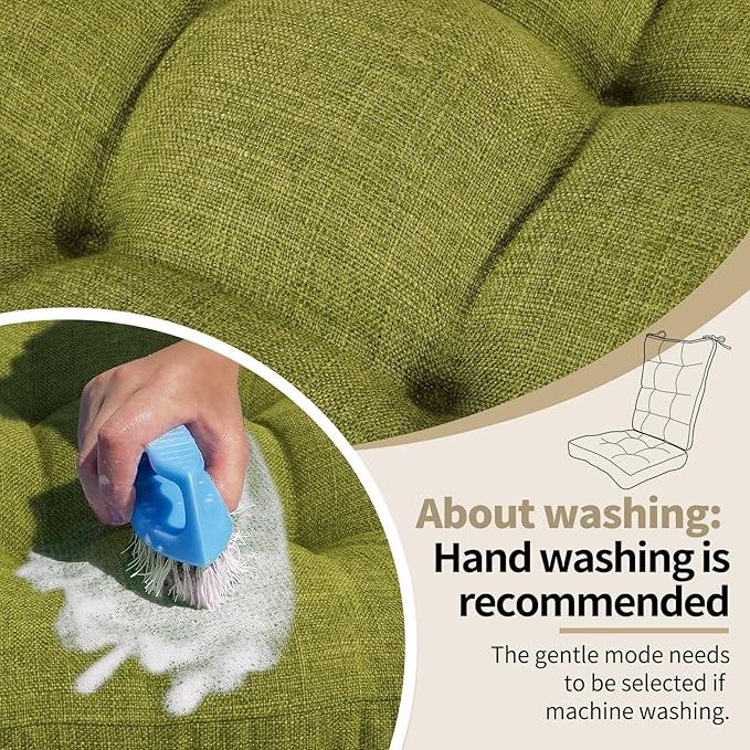 BUYUE Chair Cushion Set for Rocking Chair, Back Pillow & Seat Cushion with Ties, Original Woven Fabric Non-Slip Chair Pads for Elderly Sitting, Grass Green-Ruum Studio Home