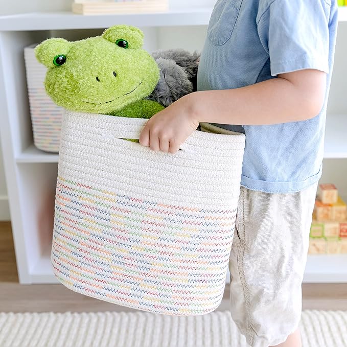 NaturalCozy 13 Inch Cube Storage Bins Cotton Rope Woven Baskets for Organizing 3-Pack | 13 x 13 Storage Cubes | Fabric Square Storage Baskets for Shelves Organizer, Kids Toy Bins, Closet Baby Nursery-Ruum Studio Home