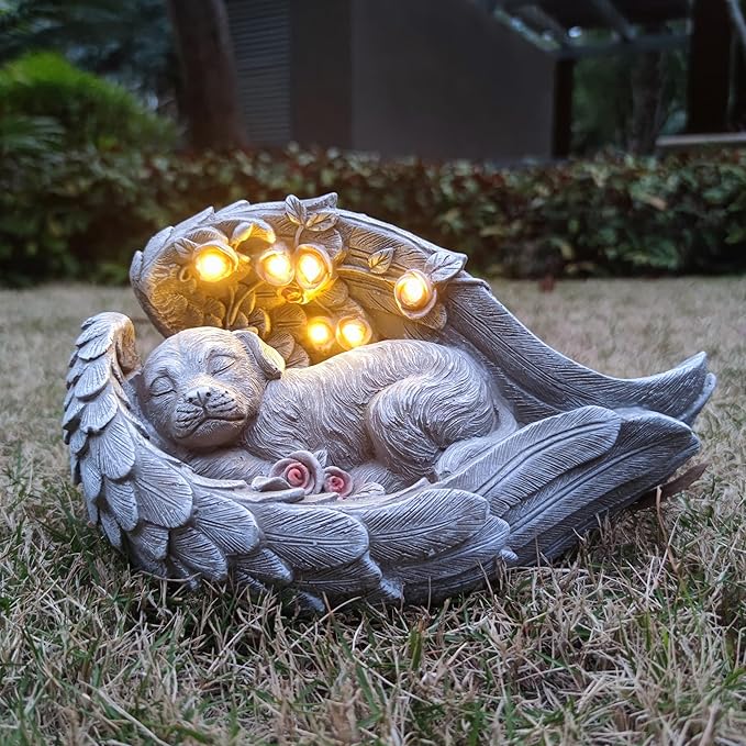 Solar Dog Garden Statues Outdoor Décor- Dog Figurines Solar LED Light Lawn Ornaments - Yard Decorations for Patio, Balcony, Backyard -Unique Birthday House Warming Gifts for Mom-Ruum Studio Home