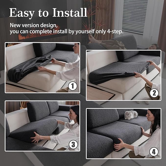 Couch Cushion Covers for Sectional Sofa, Stretch Soft Sofa Slipcovers Washable Wear-Resistant Universal Furniture Protector for Living Room(2 Seaters Covers, Dark Gray)-Ruum Studio Home