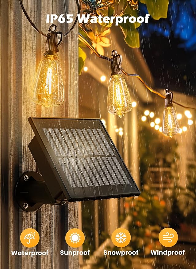 Brightown Solar String Lights Outdoor Waterproof 75FT with 35 Shatterproof ST38 LED Bulbs, 2700K Solar Lights Outdoor with Remote, Solar String Lights for Outside, Camping, Yard, Party Decor-Ruum Studio Home