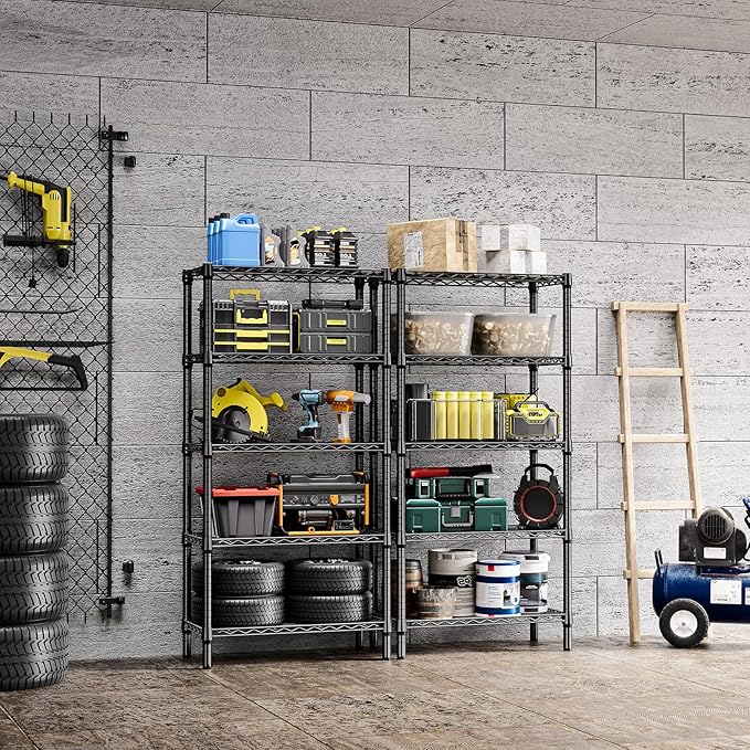 1250 lbs 5 Tier Shelf Metal Storage Shelves Shelving Wire Rack Heavy Duty Closet Organizers for Garage Kitchen Bathroom Laundry Black 13.8" D x 29.5" W x 59.5" H-Ruum Studio Home