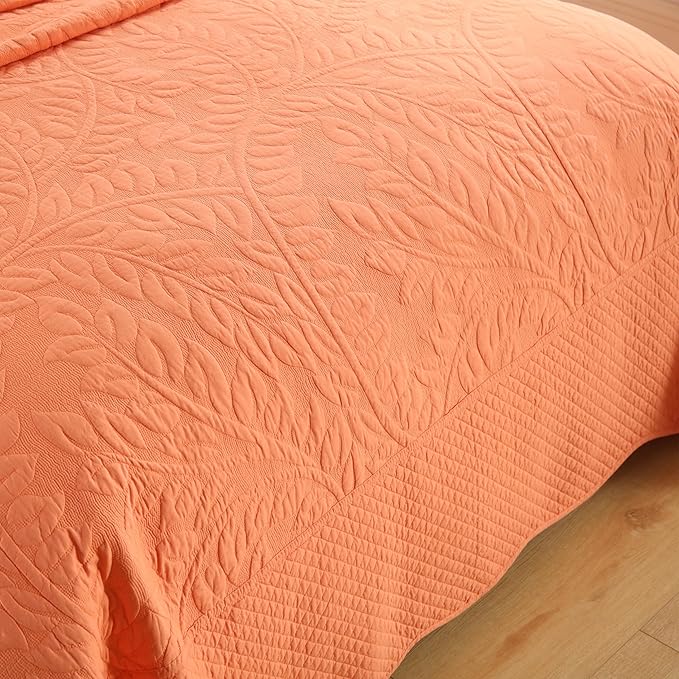 MarCielo 3-Piece 100% Cotton Oversized Bedspread Lightweight Quilt Coverlet Embroidery Farmhouse Bedding Set T0 (Salmon, Oversized King (118"x106"))-Ruum Studio Home