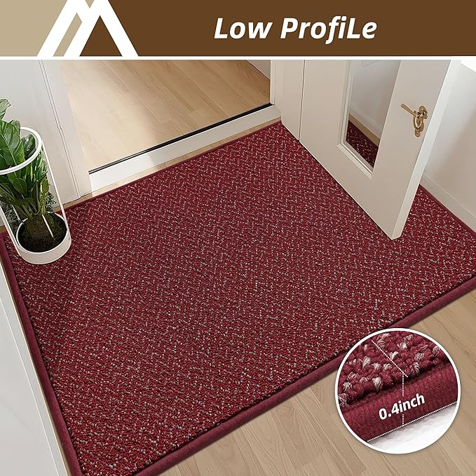 COSY HOMEER-Door-Mat 24"x36" Non Slip Absorbent Entryway Rugs Dirt Trapper Doormats Washable Entrance Mats Low Pile Welcome Floor Mat for Front Back Door and Entry Mats,Red-Ruum Studio Home