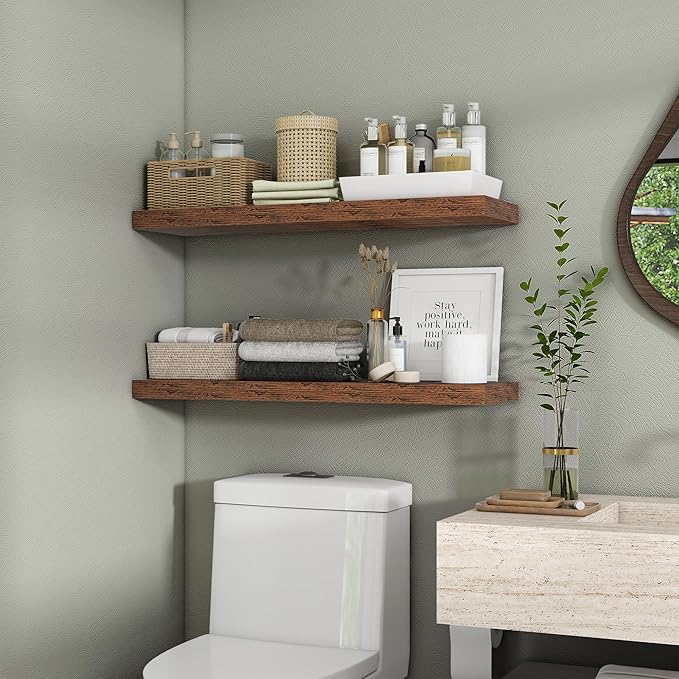 Heimlove 36 Inch Floating Shelves for Wall,10 Inch Deep Brown Wood Shelves with Invisible Brackets,Wall Mounted Storage & Display Shelves for Bedroom,Living Room,Kitchen,Office-Ruum Studio Home