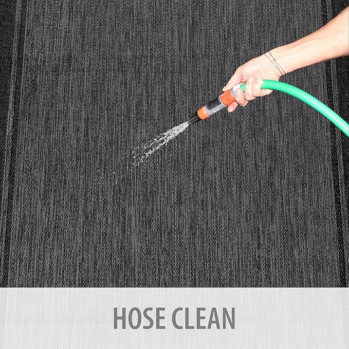 CAMILSON Indoor Outdoor Rug, 6x9 Bordered Dark Grey Black Modern Area Rugs for Indoor and Outdoor Patios, Kitchen and Hallway Mats, Washable Porch Deck Outside Carpet (Bordered Black, 6 x 9)-Ruum Studio Home