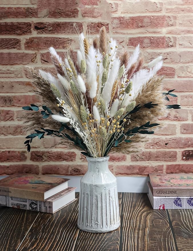126pcs Dried Pampas Grass Decorations, Dried Flowers, Dried Bouquet in Vase, Reed Grass Bouquet for Boho Floral Wedding, Rustic Farmhouse Decor. (Vase Not Included)-Ruum Studio Home