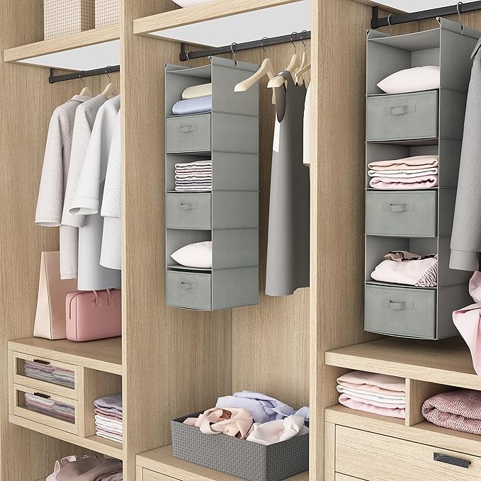 MAX Houser 6 Tier Shelf Hanging Closet Organizer, Closet Hanging Shelf with 2 Sturdy Hooks for Storage, Foldable (Light Grey-D3)-Ruum Studio Home