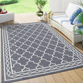GAOMON Outdoor Rugs Patio Camping Waterproof Rug 6'x9' Plastic Straw Patio Rug Portable for Campers, Outside RVs Mat for Patios Clearance, Backyard Porch, Balcony, Grey/White(Geometric)-Ruum Studio Home