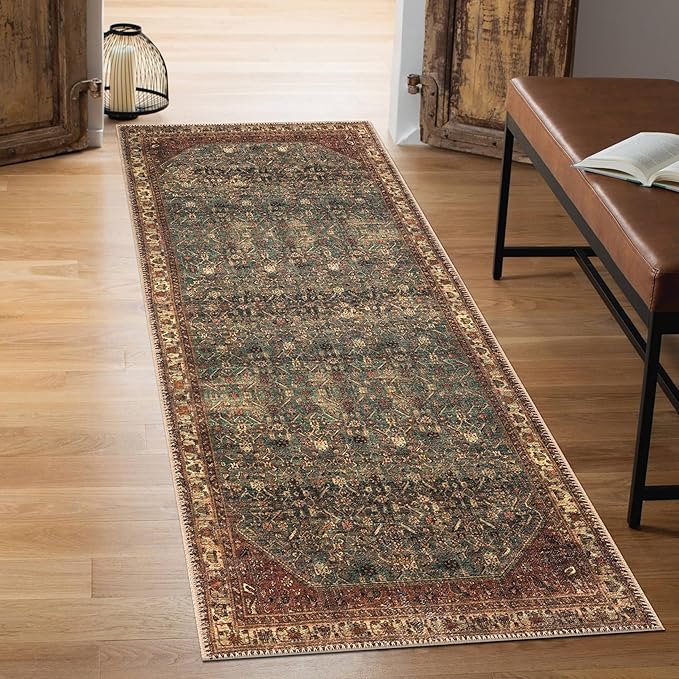 Keen Home Design 2x12 Rug - Machine Washable Runner with Non-Slip Backing, Ideal for Hallway, Entryway, Kitchen, Laundry Room - Vintage, Easy Clean, Durable, Low Pile Rug - (2'6" x 12')-Ruum Studio Home