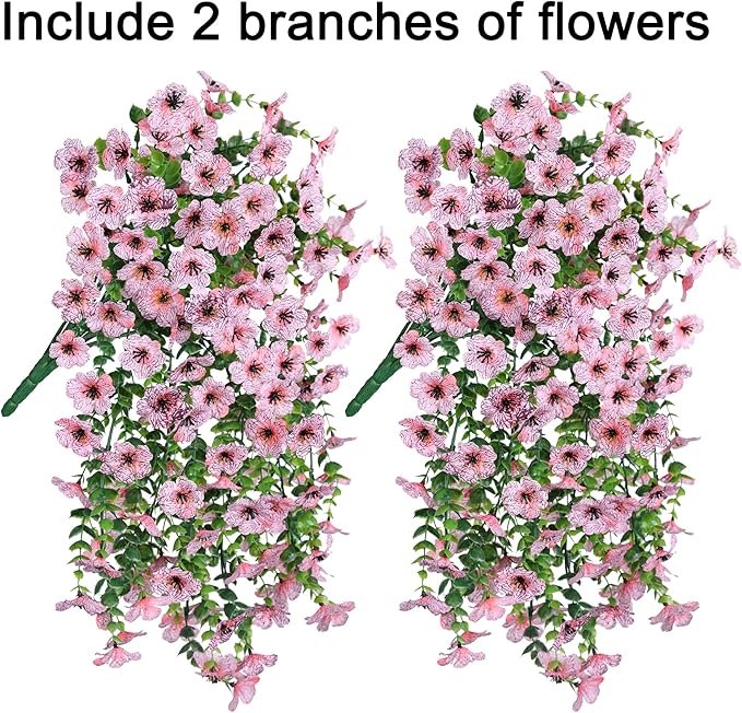 Artificial Faux Outdoor Outside Flowers Plants, 2 PCS Fake Silk UV Resistant Look Real Pink Daisy Trailing Vines for Front Door Porch Planter Urn Patio Balcony Decoration-Ruum Studio Home