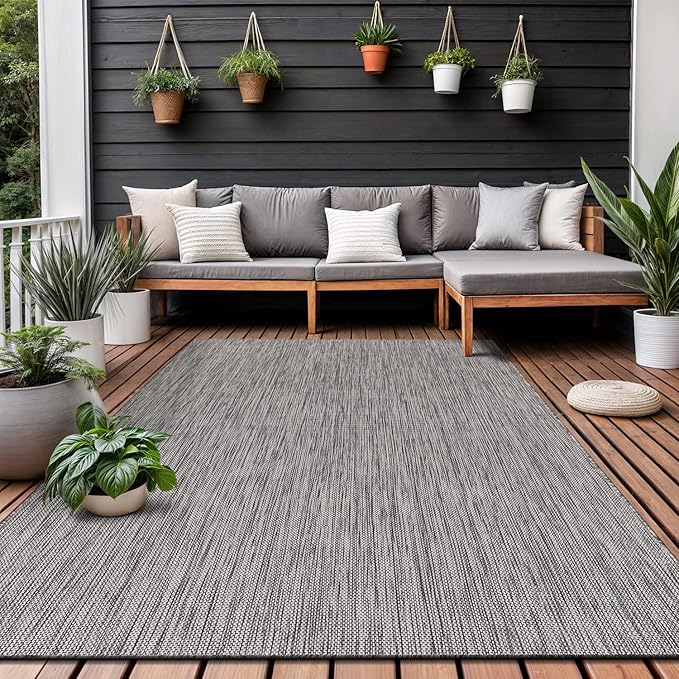 Washable Indoor Outdoor Rug 5x7 Weather Resistant Area Rugs Modern Solid for Porch Deck Balcony Backyard Patio Outside Carpet (5 X 7 Silver Grey)-Ruum Studio Home