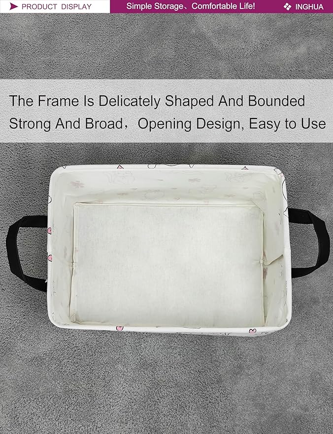 Rectangular Storage Basket Fabric Organizer Bin for Toys,Books,Clothes,Gifts,Pets-Perfect for Home,Office,Nursery,Dorm,Shelf(Rec-Love cat )-Ruum Studio Home