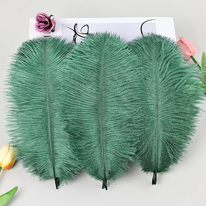 THARAHT Blackish Green Ostrich Feathers 12pcs Natural Bulk 8-10Inch 20cm-25cm for Crafts Wedding Party Centerpieces Mardi Gras Decoration Feather-Ruum Studio Home