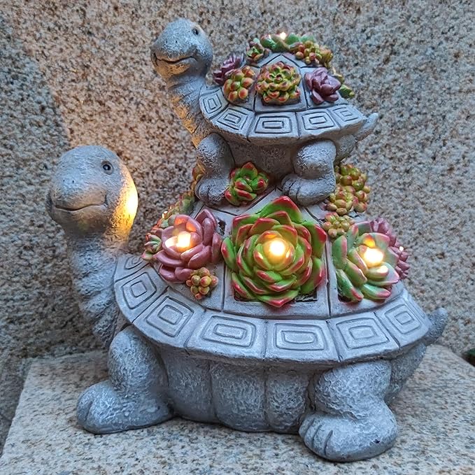 Large Turtle Solar Garden Outdoor Statues with Succulent and 6 LED Lights,Outside Solar Turtle Decor Art for Garden,Home,Lawn,Yard, Balcony Ornament-Ruum Studio Home