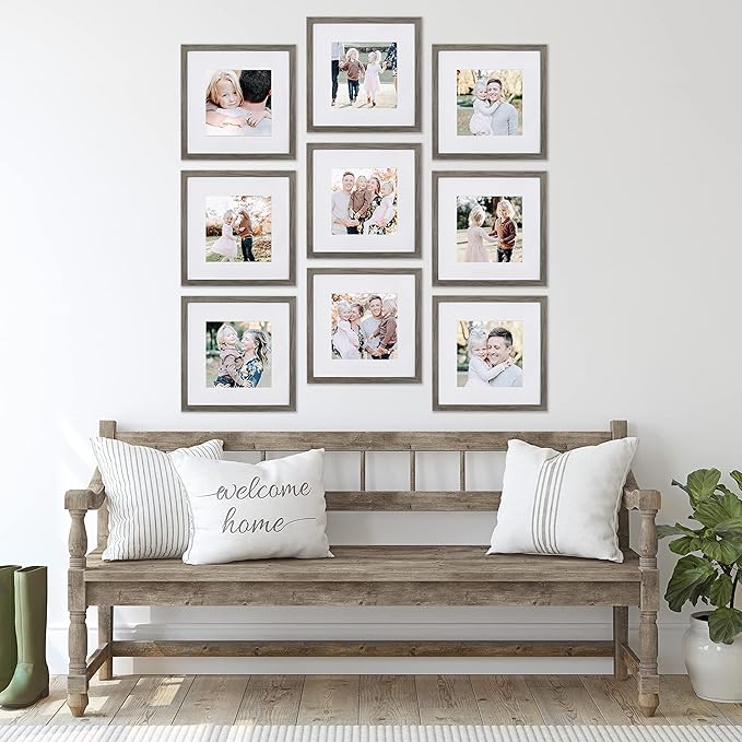 Sheffield Home 9 Piece Gallery Wall Frame Set, 12x12 Inch, Natural-Ruum Studio Home