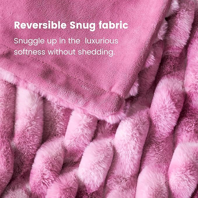 Cozy Bliss Faux Fur Throw Blanket for Couch, Cozy Warm Plush Striped Blanket for Sofa Bedroom Living Room,60 * 80 Inches Tie-dye Pink-Ruum Studio Home